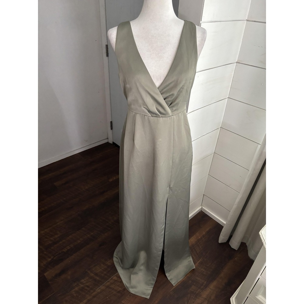 BHLDN Dress Womens 8 Green Sleeveless V Neck Maxi Slit Bridesmaid Formal Wedding